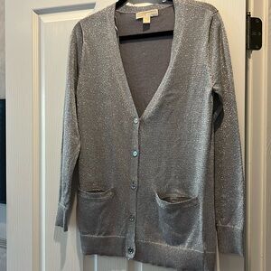 Michael Kors, long silver metallic cardigan.